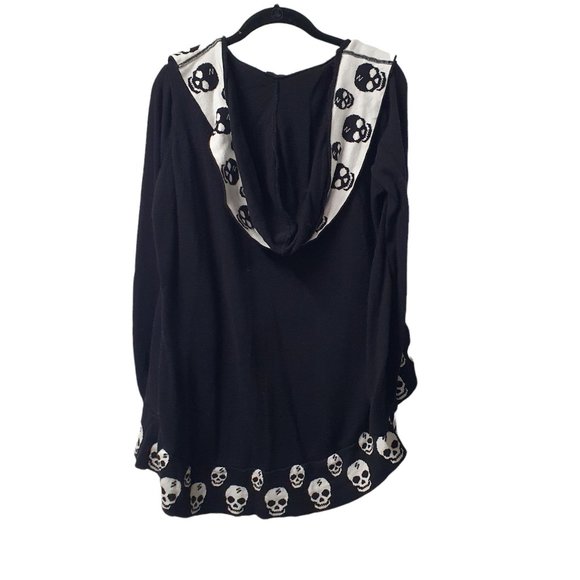 Hot Topic Black & White Skull Goth Punk Ruffle Hooded Cardigan Size Large - Picture 4 of 11